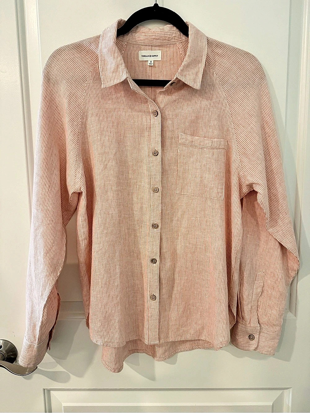 Thread & Supply Peach Cream Striped Button Front Shirt Size S